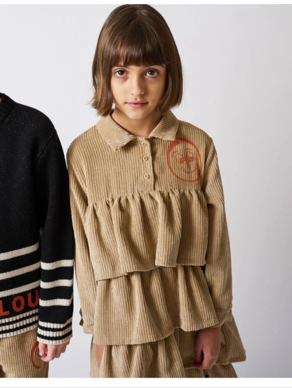 Loud ApparelKids Corduroy Tiered Polo Top in Tan